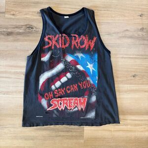 Vintage 90s Skid Row Oh Say Can You Scream Black Tank Top Size Large Distressed